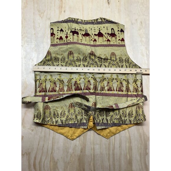 Halsey Collection Vest Petite Small Vintage Boho Tan Blue Gold Floral Art Beaded - Picture 7 of 7